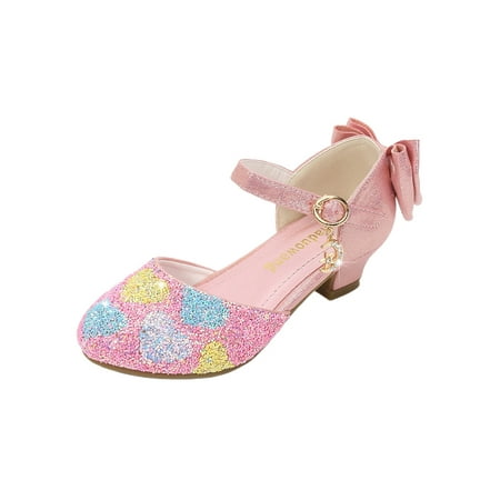 

Difumos Kids Lightweight Sparkling Pumps Casual Glitter Heeled Sandals Party Breathable Ankle Strap Fashion Dance Sandal Pink 2Y