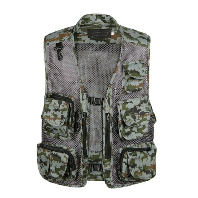 LUXUR Mens With Multiple Pockets Cargo Jacket Fishing Climbing Utility Vests Gray 2XL