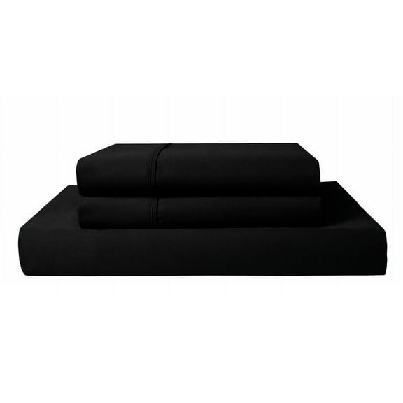 28" Extra Deep Pockets - Short Queen Fitted Sheet with 2 Pillowcases (3-PC) Set - 800-Thread-Count 100% Egyptian Cotton, Soft Breathable - Black