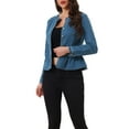 thumbnail image 4 of INSPIRE CHIC Mother's Day Women's Denim Jackets Button Down Peplum Hem Long Sleeves Cropped Jean Jacket Denim Blue L, 4 of 6