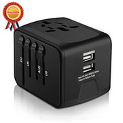 Universal Travel Adapter All-in-one International Power Adapter with 2.4A Dual USB Europe Adapter Travel Power Adapter Wall Charger for UK EU AU Asia Covers 150+Countries (Black)
