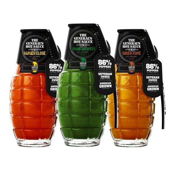 The General’s Hot Sauce Tres Soldados Gift Set with Jalapeño, Cayenne & Habanero, 3-Pack (6oz Bottles)