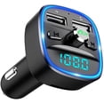 thumbnail image 1 of Transmisor FM Bluetooth para coche, kit adaptador de receptor de radio inalámbrico con luz ambiental azul para llamadas manos libres, cargador USB dual de 5 V/2,4 A y 1 A., 1 of 5