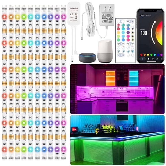 16.4ft Smart RGB Light Strip, RGB LED light Compatible with Alexa and Google Assistant, App and Remote Control, Music Sync Color Changing for Cabinet, Counter, Shelf, Bookcase