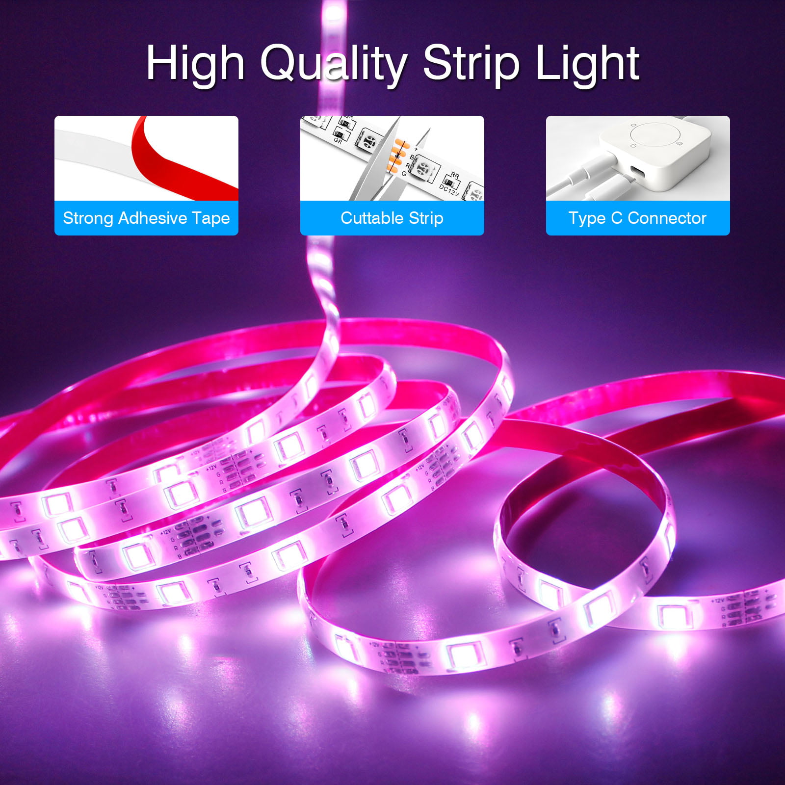 Vont Smart LED Strip Lights [16.4 FT] LED Light Strip Compatible w/Alexa &  Google, Premium Bright 5050 RGB LEDs, Strip Lighting, LED Lights, 16