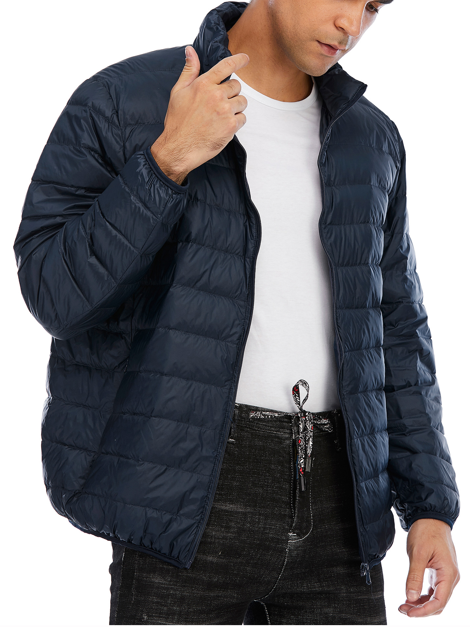FOCUSSEXY Mens Down Puffer Jacket Lightweight Packable Winter Coat Men's Down Puffer Jacket Warm Casual Outdoor Zipper Jacket Packable Puffer Jacket, Blue - image 4 of 7