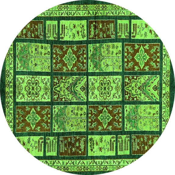 Ahgly Company Indoor Round Abstract Green Modern Area Rugs, 4' Round