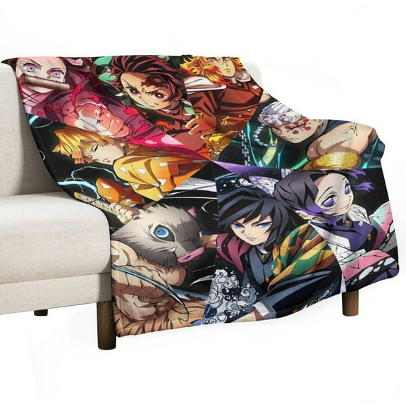 Demon Blanket Slayer Flannel Throw Blankets Soft Pile Cozy Plush Throw Blanket for All Seasons, 3D Printed Warm Blanket for Sofa Beds Home Decor