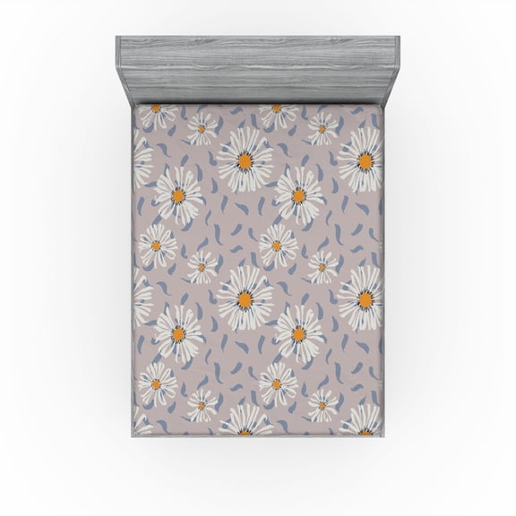 Ambesonne Daisy Fitted Sheet, Romantic Chamomile Print Art, California King, Burnt Sienna and Ceil Blue