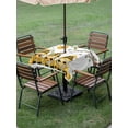 thumbnail image 3 of Outdoor Tablecloth with Umbrella Hole and Zipper, Yellow Bees Gnomes Square Table Cloth 54x54 Inch Waterproof Tablecloth, Spring Floral Branches Modern Art Picnic Table Cover for Patio Camping, 3 of 7