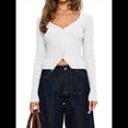thumbnail image 3 of Cárdigan de Larga para Mujer, Suéter Corto de Punto Abierto, Chaqueta con Cuello en V y Botones para Otoño Cremoso S, 3 of 10