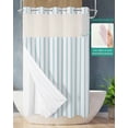 thumbnail image 2 of No Hook Shower Curtain with Snap in Liner, White and Blue Striped Geometric Hotel Shower Curtains for Bathroom, Washable Shower Curtain Liner Set with Mesh Top Window, 36"x72", 2 of 6