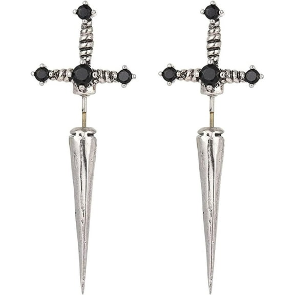 Vintage Gothic Sword Earrings Rhinestone Crystal Dagger Earrings Punk Style Sword Dangle Earrings Costumes Festival Jewelry for Women and Men