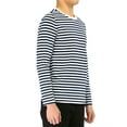 thumbnail image 4 of Unique Bargains Men's Long Sleeve Pullover Top Crew Neck Striped T-Shirts 46 Navy Blue, 4 of 7
