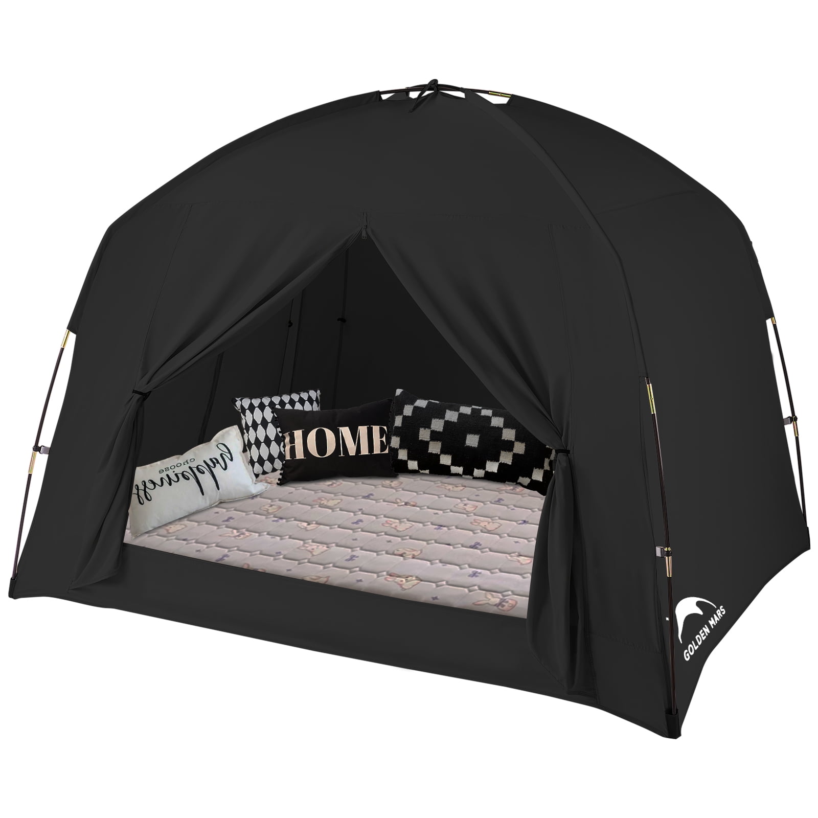 Bed Tents for Kids and Adult Portable 100% Breathable and 93% Blackout Toddler Dream Play Tent 3 Doors Big Privacy Sleep Canopy (Black, Queen-Size)