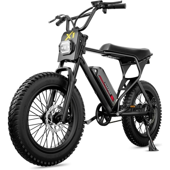 MACFOX Upgrade X1S Electric Bike, Ebike 500W/48V/10.4Ah, 20" Fat Tire Electric Bicycles Up to 24MPH & 40 Miles with Retro Motorcycle Design, Removable Battery, 50N.m Max Torque (Black)