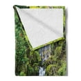 thumbnail image 2 of Garden Soft Flannel Fleece Throw Blanket, Pond in Style Garden Arboretum Trees Bush Foliage Rocks Waterscape Picture, Cozy Plush for Indoor and Outdoor Use, 50" x 70", Green White, by Ambesonne, 2 of 5