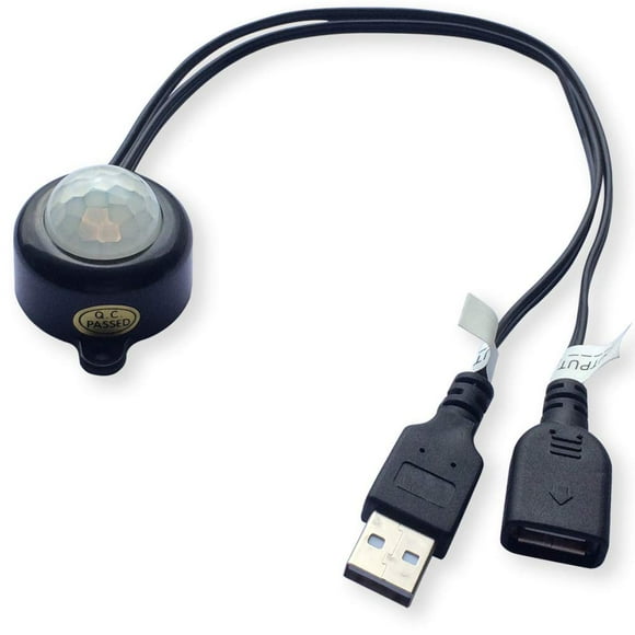 Interrupteur Mini Capteur de Mouvement PIR 5V 2A avec Câble Interface USB pour Bande Lumineuse LED (avec Capteur de Lumière, Noir)