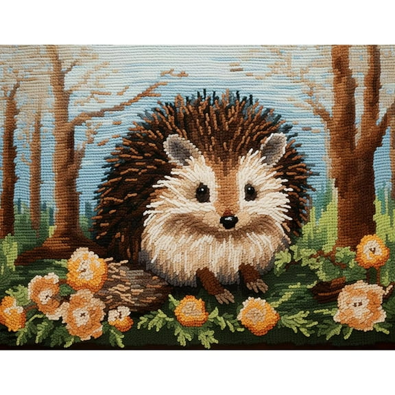 Hedgehog Flowers Latch Hook Rectangle Rug Kits for Adults Needle Crochet Yarn Embroidery Carpet Hook and Latch Kit Floor Mat Tapestry Christmas Home Decoration 52x38cm