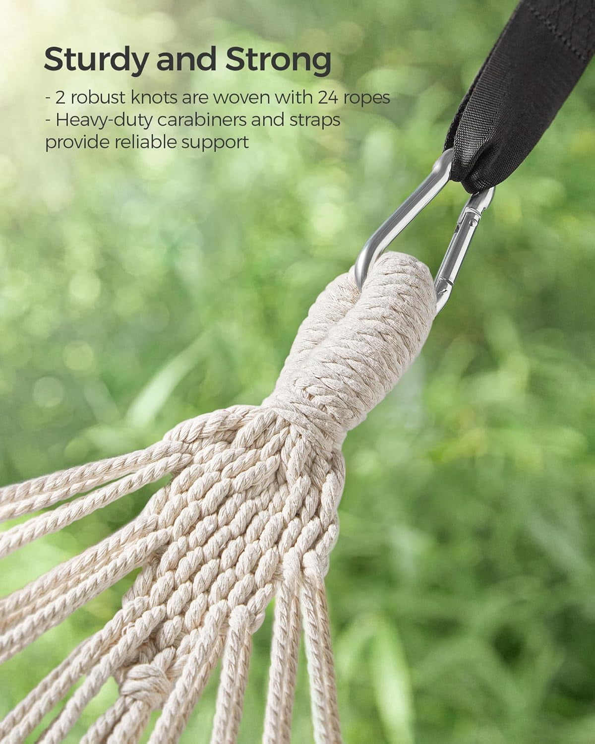 Double Hammock, 98.4 x 59.1 Inches, 660 lb Load Capacity, with Compression Bag, Mounting Straps, Carabiners, for Terrace, Balcony, Garden, Outdoor, Camping, Beige UGDC15M