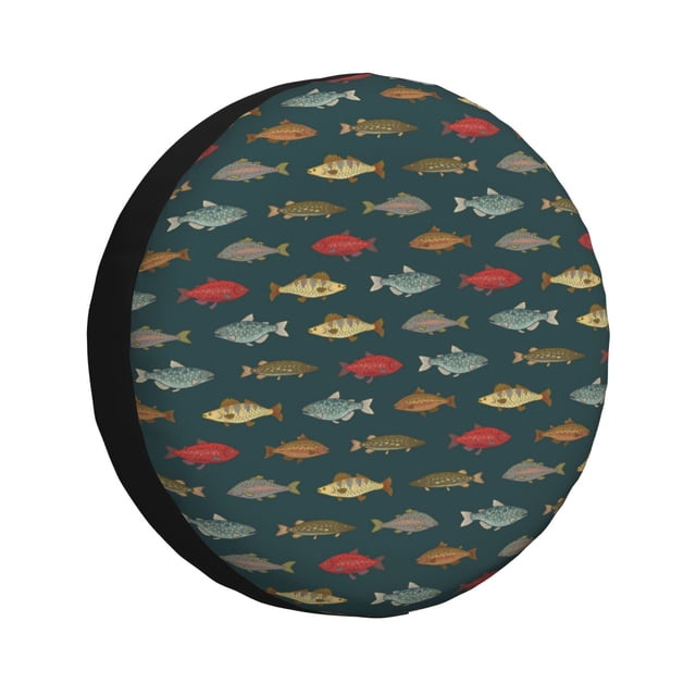 Fotbe River Freshwater Fish Funda de Llanta de Repuesto con Estampado, Engrosada, Ajuste Universal para Jeep, Remolque, RV, SUV, Camión-15 inch