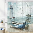 Nautical Coastal Shower Curtain, Ocean Beach Lighthouse Shower Curtain