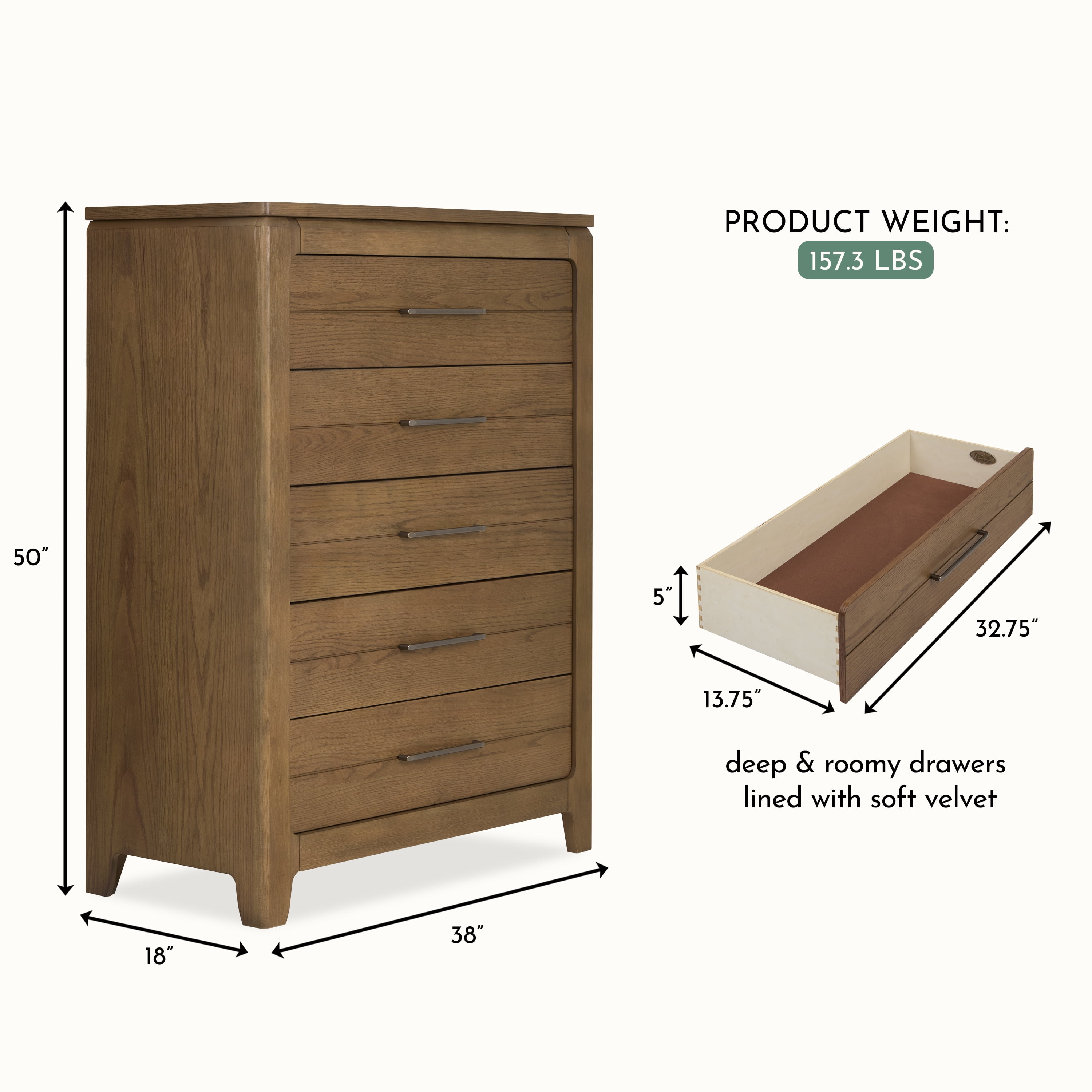 Evolur Oakley Tall Chest, Hickory