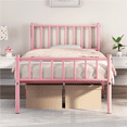 thumbnail image 2 of Yaheetech Metal Platform Bed Frame with Spindle Headboard and Footboard,Twin XL,Pink, 2 of 9