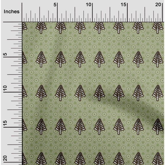 oneOone Cotton Cambric Olive Green Fabric Tree & Geometric Block Fabric For Sewing Printed Craft Fabric By The Yard 56 Inch Wide