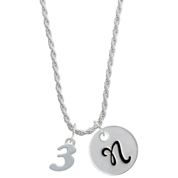 Delight Jewelry Silvertone Number - 3 - Silvertone Script Initial Disc - N - Charm Necklace, 20"+3"