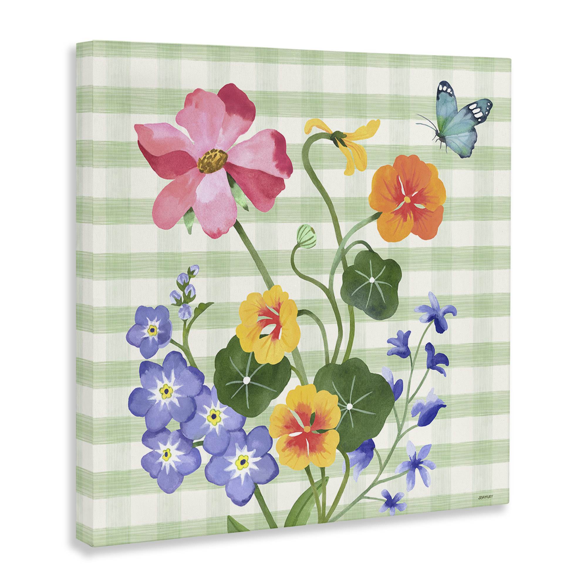 Stupell Industries Gingham Garden Flowers Botanical & Floral Painting Gallery Wrapped Canvas Art Print Wall Art, 24 x 24