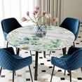 thumbnail image 5 of Elastic Fitted Round Tablecloth, Green Eucalyptus Leaves Waterproof Stretch Table Cover for 45"-54" Tables, Daisy Summer Botanical Wooden Washable Outdoor Tablecloths for Patio, Picnic, Camping, 5 of 9