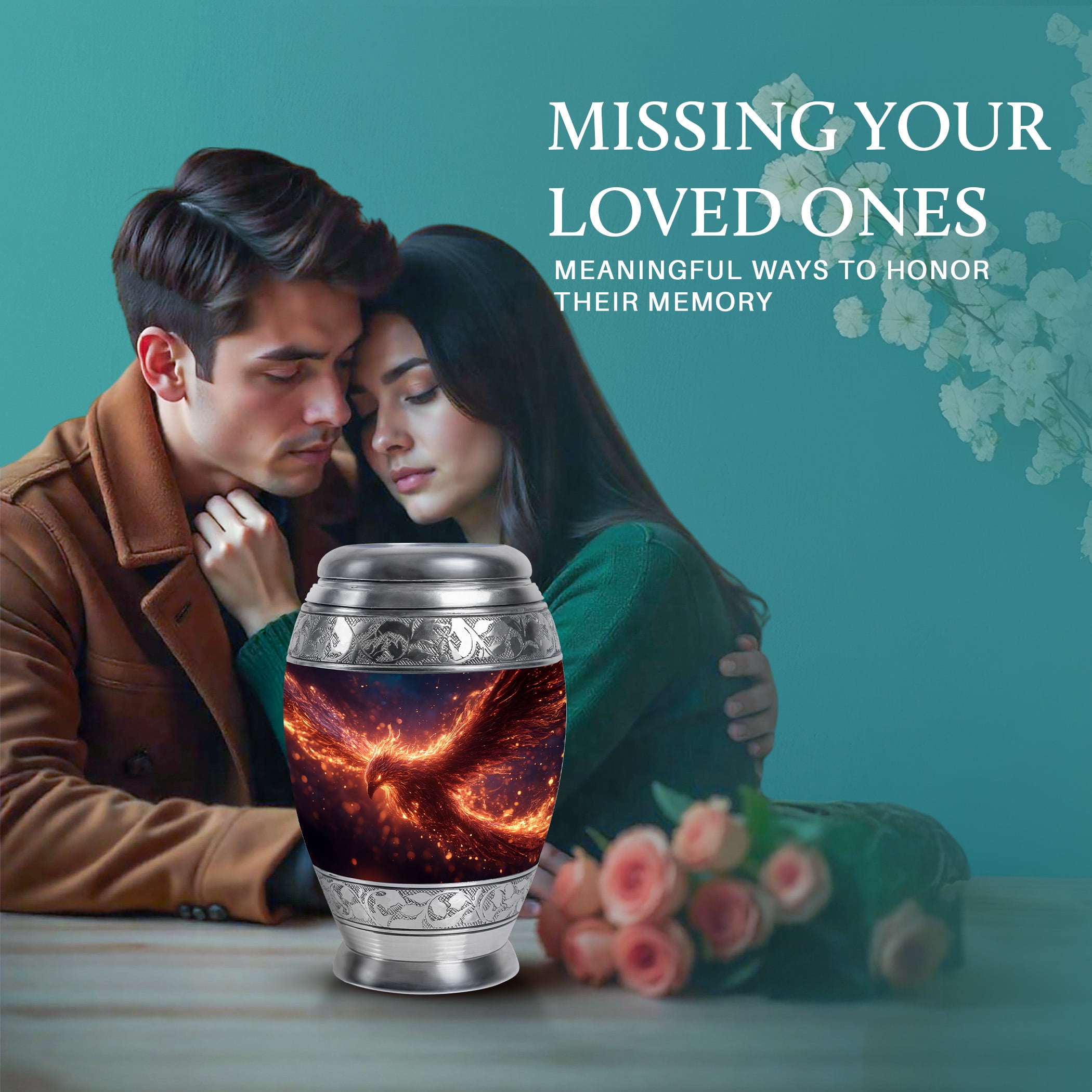 SABURIAL Phoenix Urn - Human Remains Urn For Mom & Dad - Combo - 10 Inch Large With 3 Inch - Memorial Urns For Men & Women - Cremation Keepsakes For Ashes - Burial Urns For Human