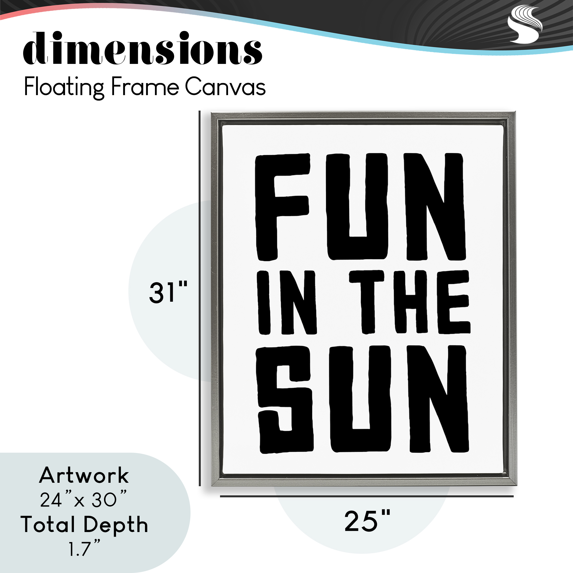 Fun In Sun Simple Sentiment Gray Framed Floater Canvas Wall Art, design by Lettered and Lined