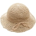 thumbnail image 1 of Zhuge Sombreros de sol de ala ancha plegables y flexibles para niñas, sombrero de paja para playa para niños pequeños, color beige, 1 of 4