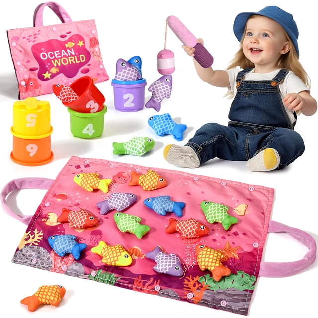 Juego de pesca Montessori Toys Alsatic Pink de 1 año con 20 piezas