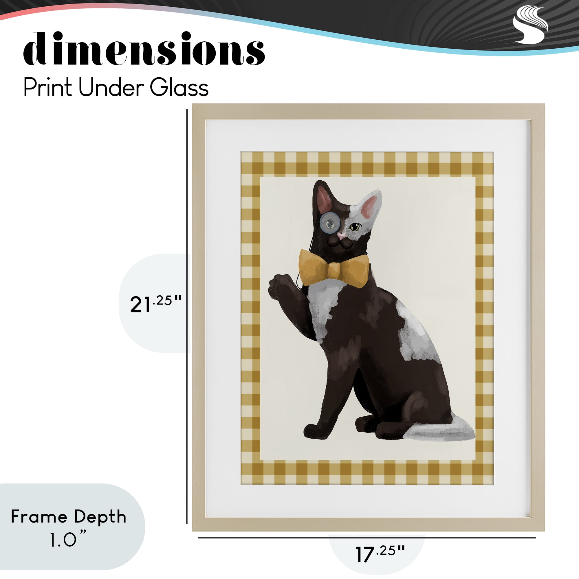 Stupell Industries Gentleman Cat with Bow Birch Framed Print Under Glass, design by Sadie Harper