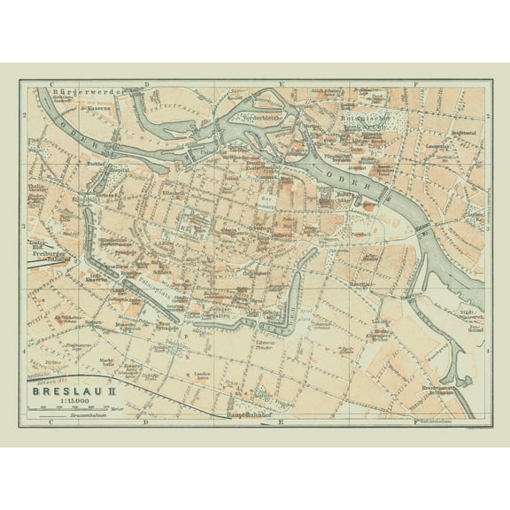 Historic Map - Breslau Poland - Baedeker 1914 - 30.48 x 23 - Vintage Wall Art