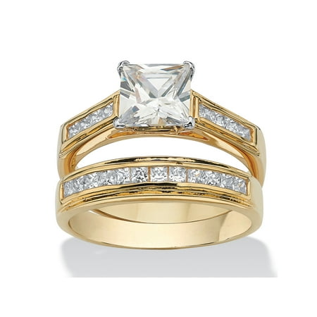 2.92 TCW Princess-Cut Cubic Zirconia 14k Yellow Gold-Plated Bridal Engagement Ring Wedding Band