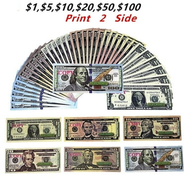 144 PC Educational Play Money Set for Kids, Print 2 Side - Bills of $1-$100 Actual Size