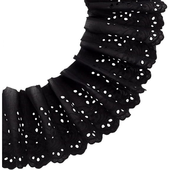 5 Yards Black Cotton Eyelet Lace Trim 5.3inch Wide Wavy Edge Floral Lace Ribbon Floral Embroidery Ruffle Lace Trim for Sewing Dresses Clothes Bag Gift Wrapping