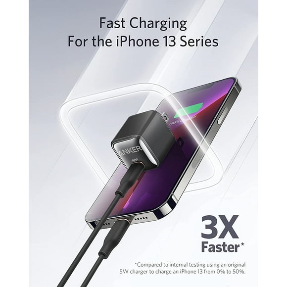 Cargador Anker 511 Nano Pro Cargador rápido compacto duradero PIQ 3.0 de 20W Cargador USB C para iPhone 13/13 Mini/13 Pro/13 Pro Max/12 iPad/iPad Mini Pixel y más