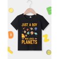 thumbnail image 2 of Boys' Summer Casual Round Neck T-Shirt, Cotton Knit Fabric, Regular Fit, with "Just a Boy Who Loves Planets" Letter Print and Stretch Detail, for Kids, 2 of 7