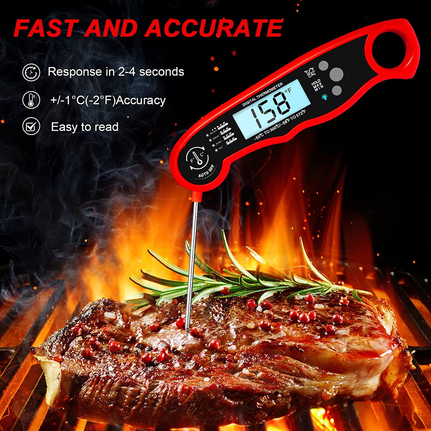 Instant Read Meat Thermometer for Grill and Cooking. Best Waterproof Ultra  Fast Thermometer with Backlight & Calibration. Digital Food Probe for  Kitchen, Outdoor Grilling and BBQ! - Yahoo Shopping