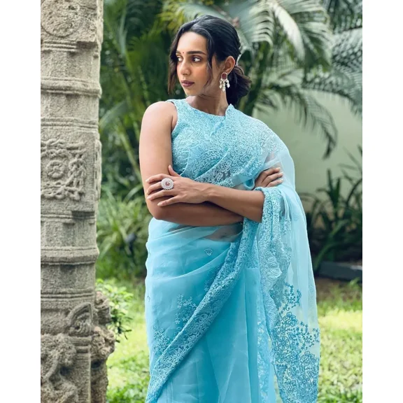 Handpicked Organza Saree with Dori, Hand Embroidery & Cutwork | Designer Wear