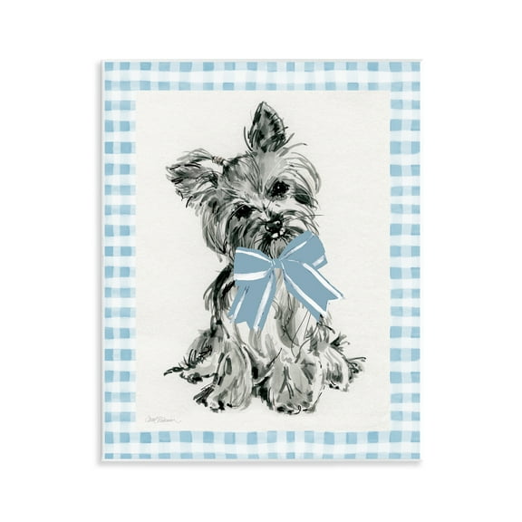 Stupell Industries Yorkie with Plaid Border Animals Painting Unframed Art Print Wall Art, 11 x 14