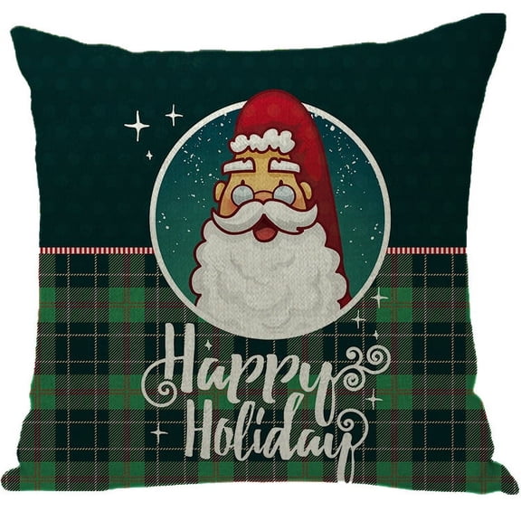 Yidarton Christmas Home Pillow Case Red Checkered Christmas Cushion Cover Santa Claus Printed Pillowcase