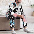 thumbnail image 7 of Salouo Panda Cute Pink Hearts Print Button-Front Long Sleeve Pajama Set for Men, Soft 2Pjs Men's Long Sleeve Sleepwear-XX-Large, 7 of 7