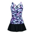 thumbnail image 4 of Maillots de Bain Tankini Torsadé pour Femmes avec Jupe, Froncé, Contrôle du Ventre, Maillot Rétro 2 Pcs à Jupe à Motif Floral, Violet, 2TG, 4 of 6
