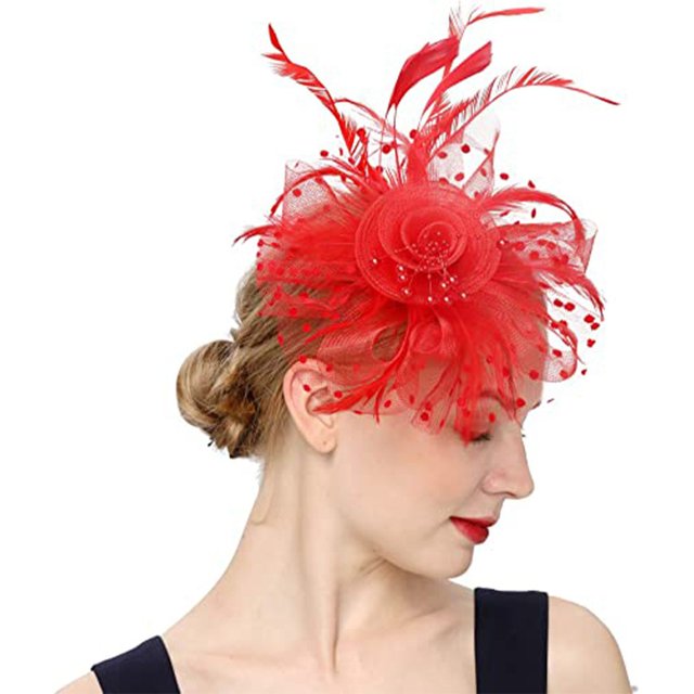 Jusqu'à 10$ Bandeau Rouge pour Femmes, Couvre-Chef à Plumes, Couvre-Chef en Maille pour Mariée, Combinaison Chapeau Club